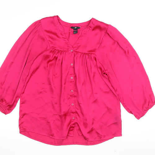 H&M Women's Pink Blouse 8 V-Neck 3/4 Sleeve