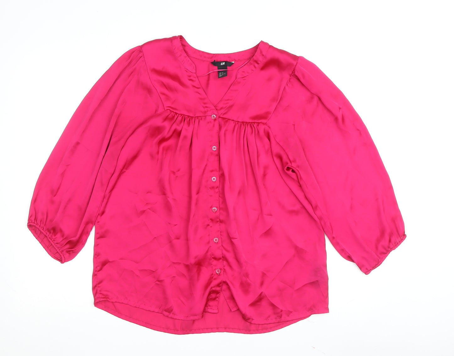 H&M Women's Pink Blouse 8 V-Neck 3/4 Sleeve