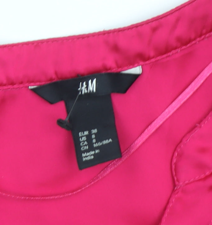 H&M Women's Pink Blouse 8 V-Neck 3/4 Sleeve
