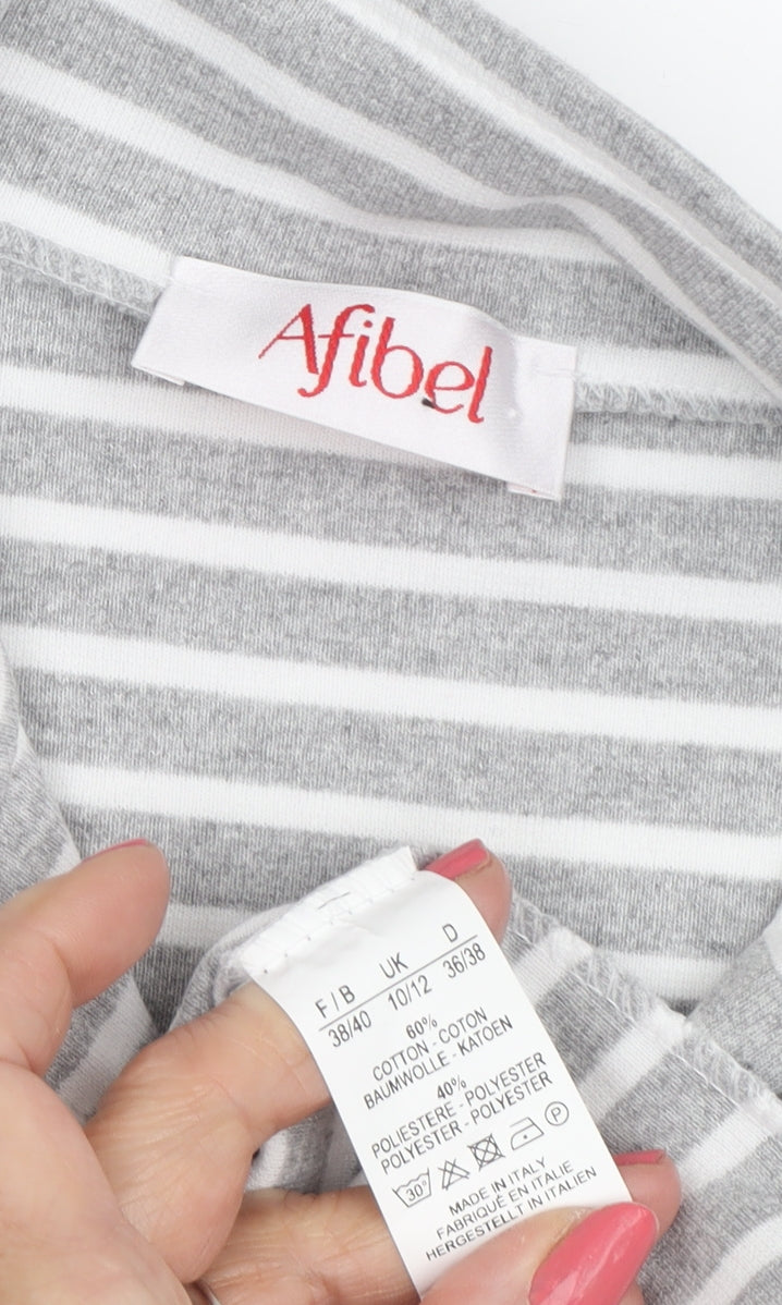 Afibel Women's Grey White Striped Jacket Size 10/12