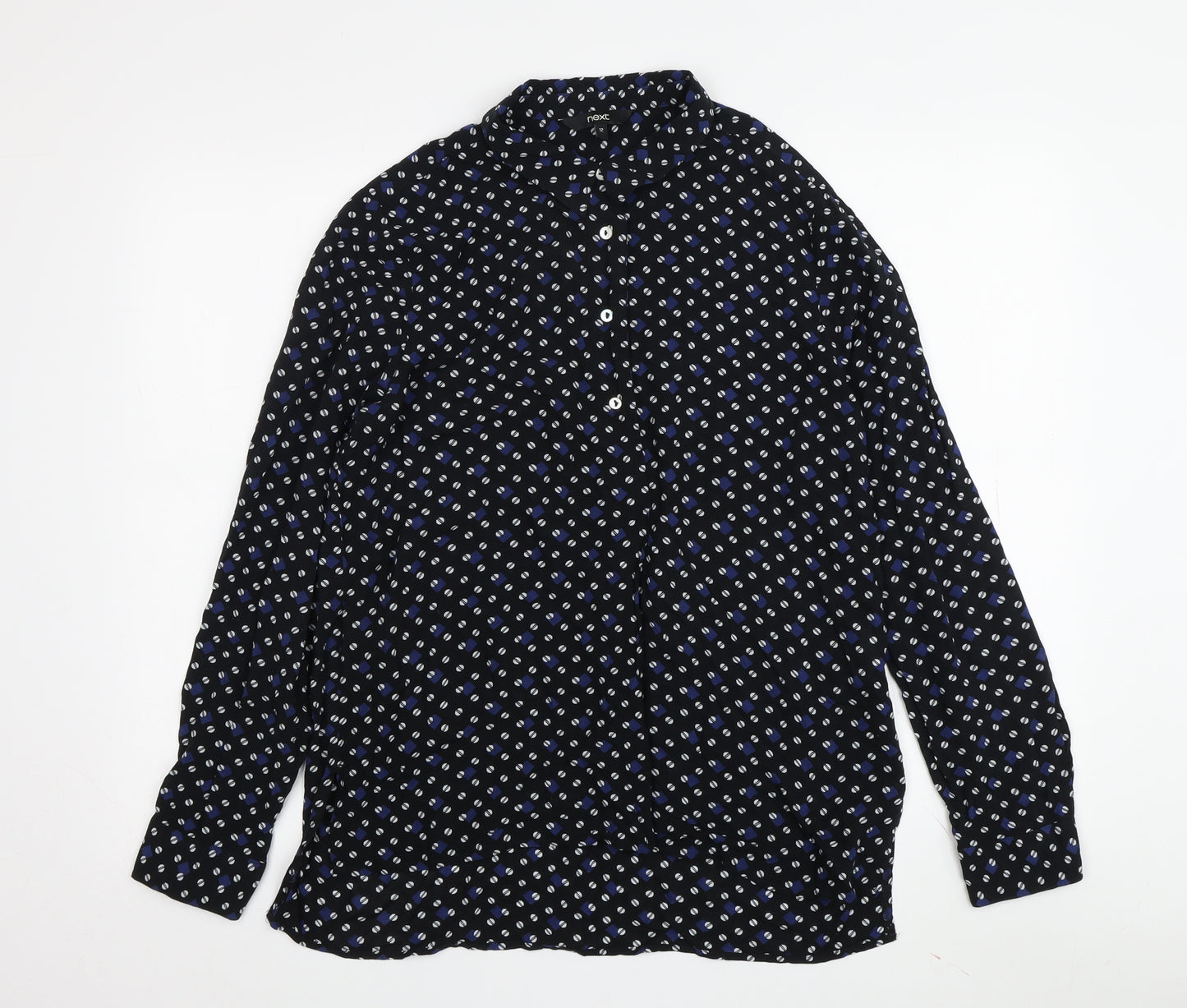 Next Women's Black Geometric Button-Up Shirt, Size 12