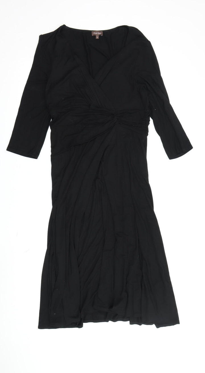 Phase Eight Black Viscose Dress Size 12 Women's