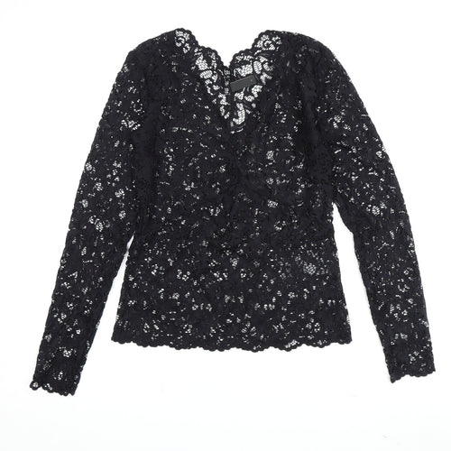 Y.A.S Women's Black Lace Blouse, M, V-Neck, Long Sleeve