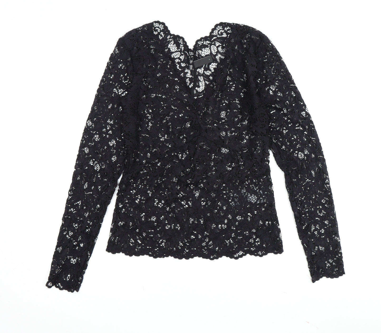 Y.A.S Women's Black Lace Blouse, M, V-Neck, Long Sleeve
