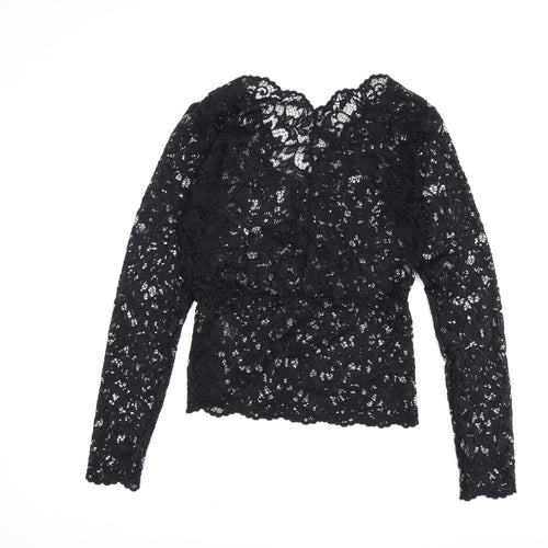 Y.A.S Women's Black Lace Blouse, M, V-Neck, Long Sleeve
