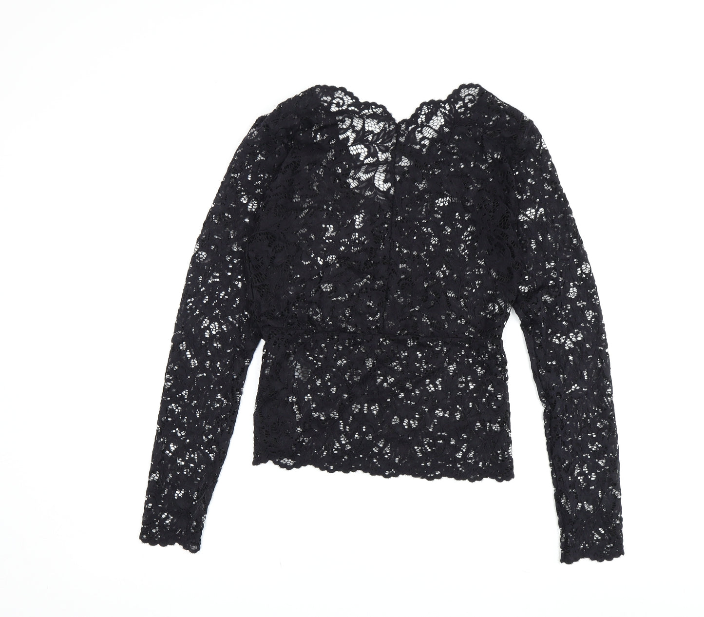 Y.A.S Women's Black Lace Blouse, M, V-Neck, Long Sleeve