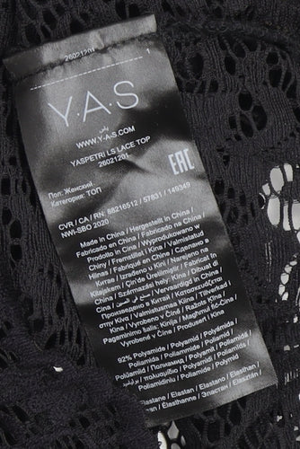 Y.A.S Women's Black Lace Blouse, M, V-Neck, Long Sleeve