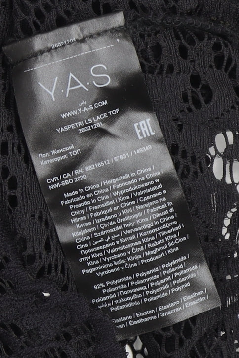 Y.A.S Women's Black Lace Blouse, M, V-Neck, Long Sleeve