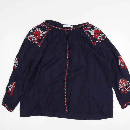 Cotton Club Women's Blue Tunic Blouse S 3/4 Sleeve