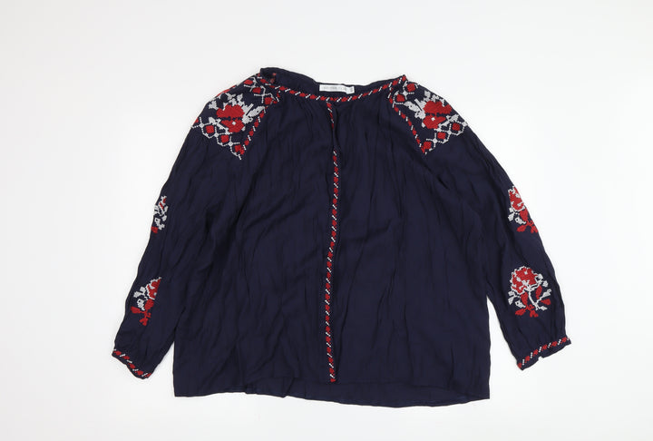 Cotton Club Women's Blue Tunic Blouse S 3/4 Sleeve
