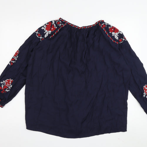Cotton Club Women's Blue Tunic Blouse S 3/4 Sleeve