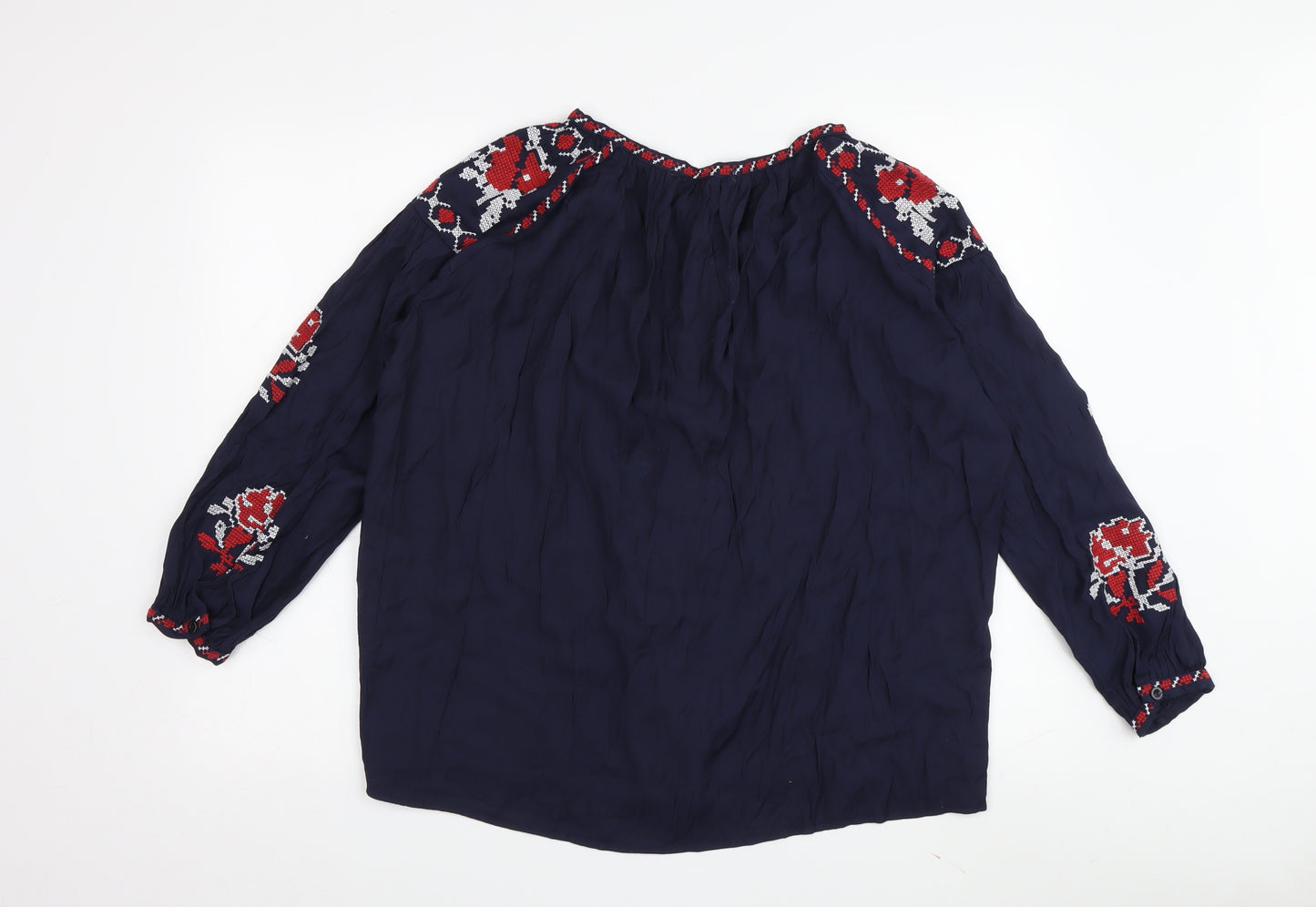 Cotton Club Women's Blue Tunic Blouse S 3/4 Sleeve