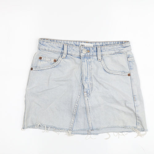 Zara Women's Blue Denim Mini Skirt - Size S