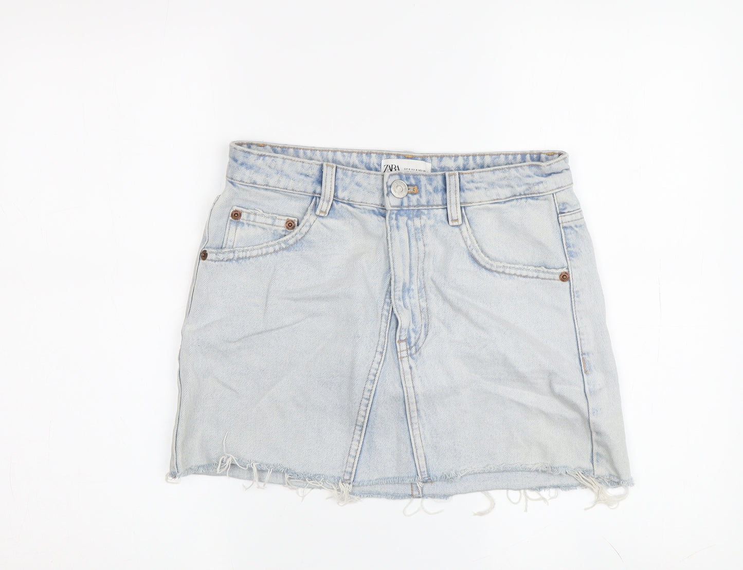 Zara Women's Blue Denim Mini Skirt - Size S