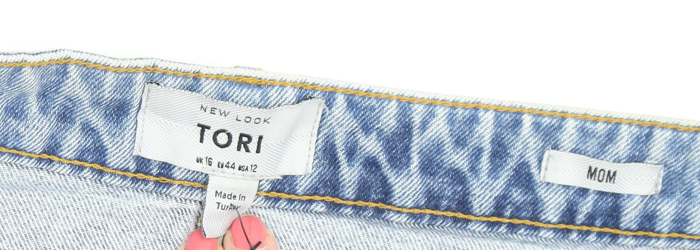 New Look Women's Blue High Rise Mom Jeans, Size 16
