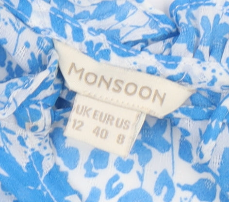 Monsoon Women's Blue Floral Tunic Blouse Size 12