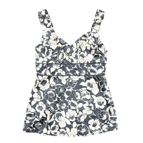 Next Women's Black Floral Tank Top, Size 8, V-Neck