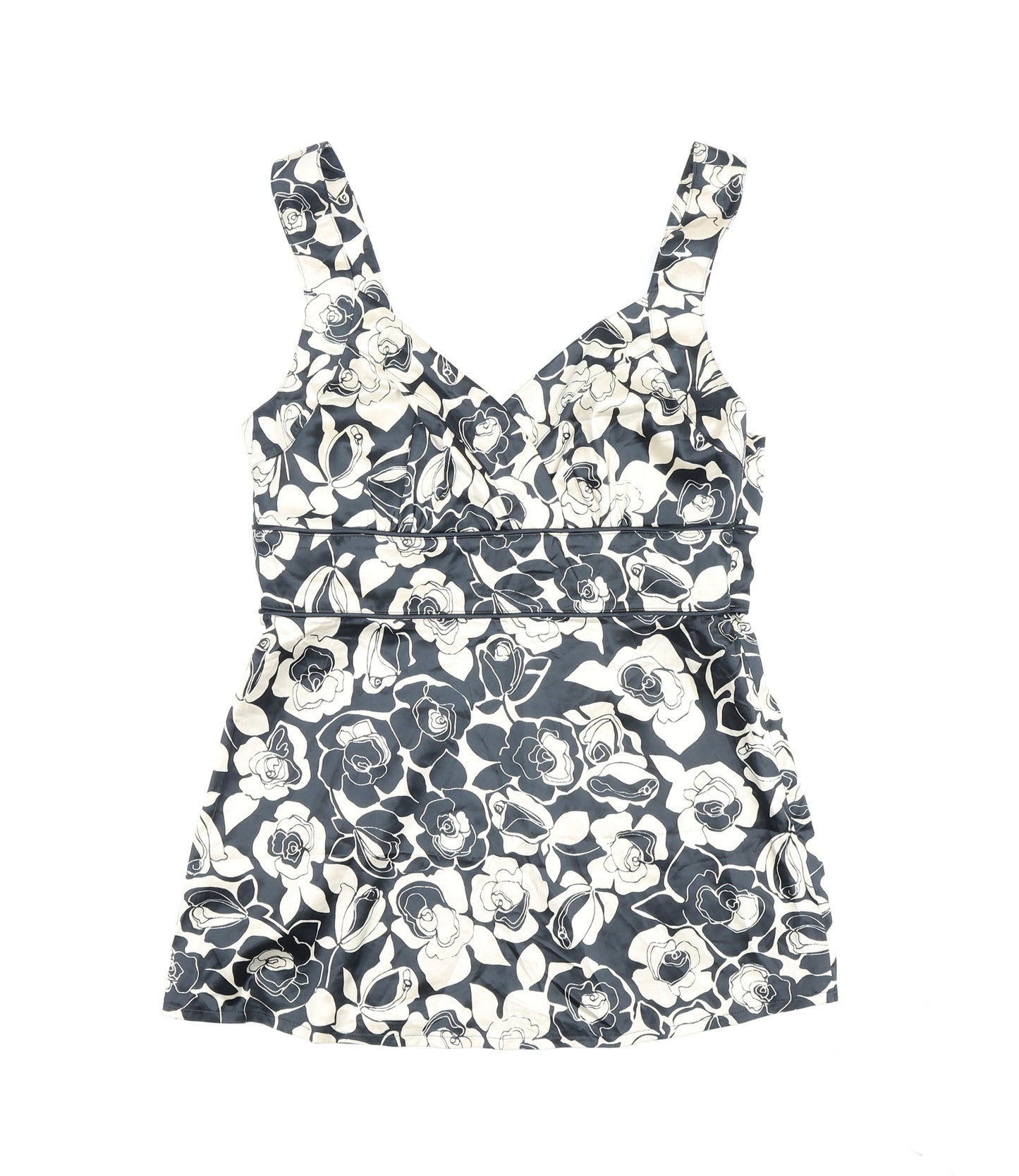 Next Women's Black Floral Tank Top, Size 8, V-Neck