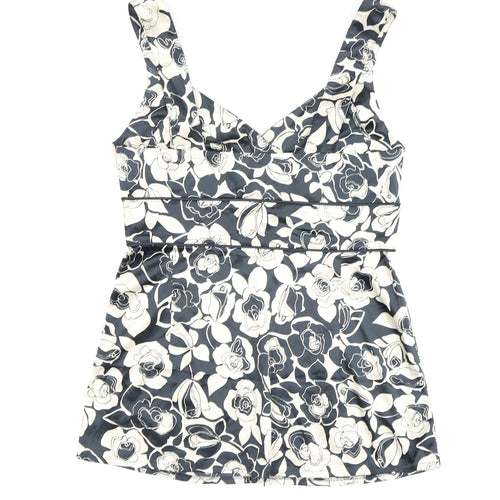 Next Women's Black Floral Tank Top, Size 8, V-Neck