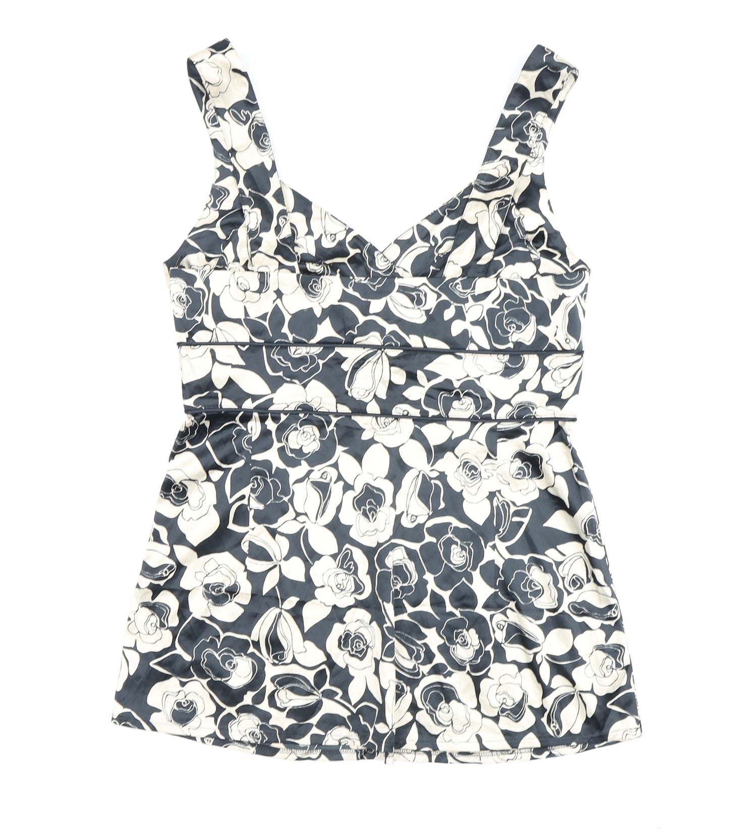 Next Women's Black Floral Tank Top, Size 8, V-Neck