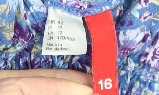 H&M Women's Blue Floral Fit & Flare Dress, Size 16