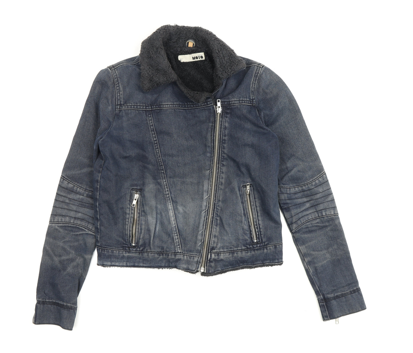 Topshop Women's Blue Biker Jacket, Size 8, Casual Style