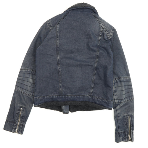 Topshop Women's Blue Biker Jacket, Size 8, Casual Style