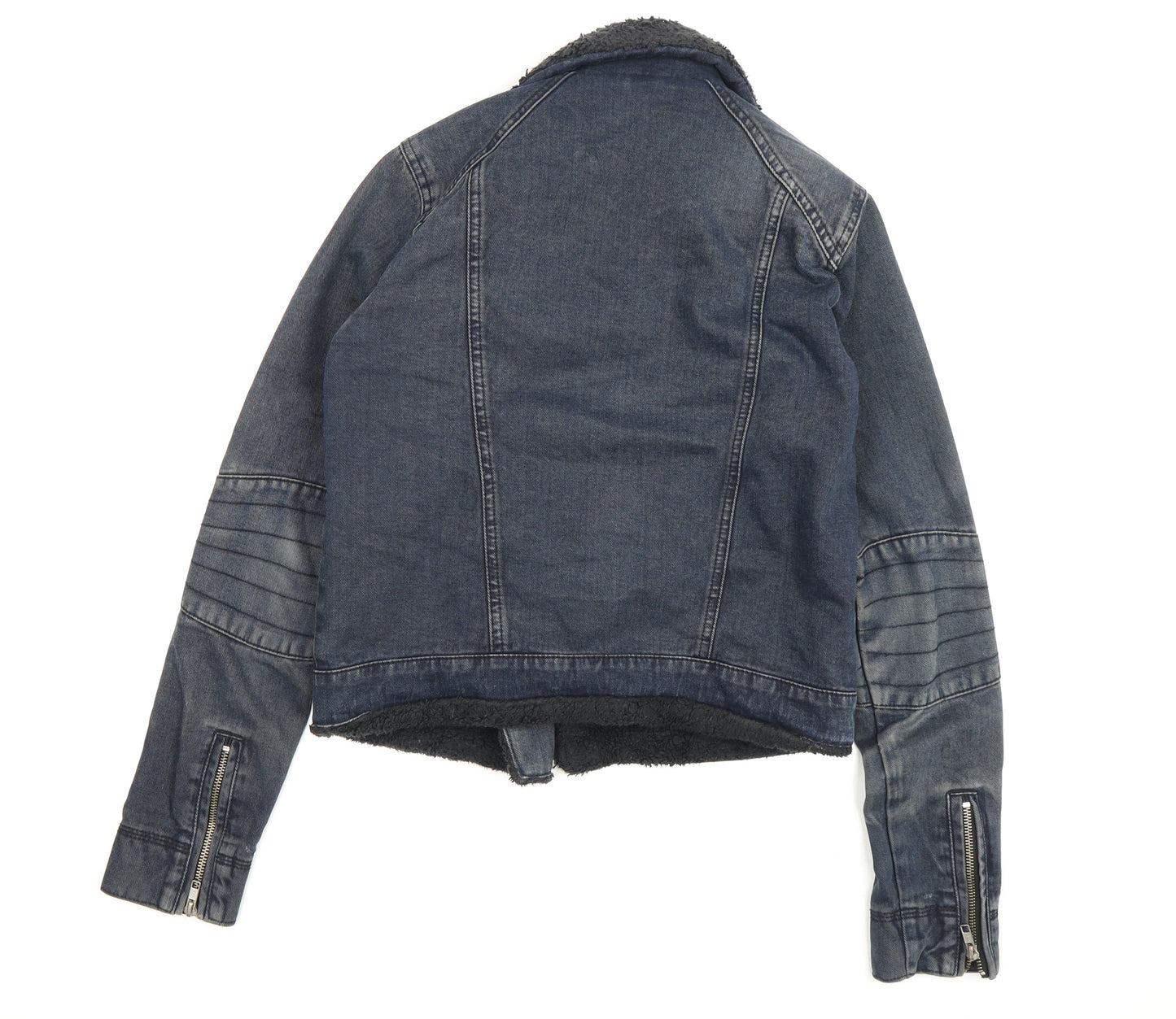 Topshop Women's Blue Biker Jacket, Size 8, Casual Style