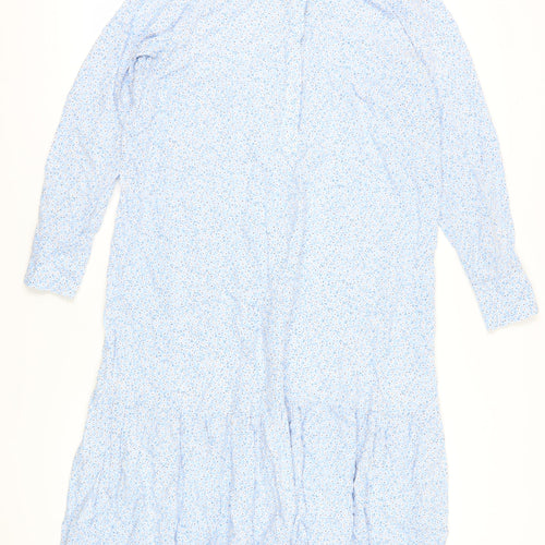 H&M Women's Blue Floral Midi Shirt Dress, M