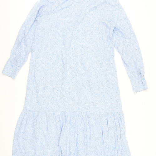 H&M Women's Blue Floral Midi Shirt Dress, M