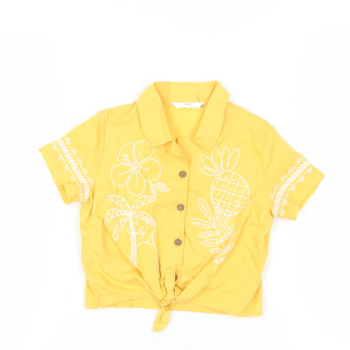Marks and Spencer Girls Yellow Floral Button-Up Crop Top 4-5 Years
