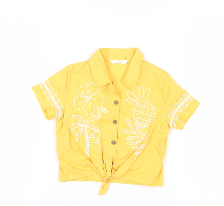 Marks and Spencer Girls Yellow Floral Button-Up Crop Top 4-5 Years
