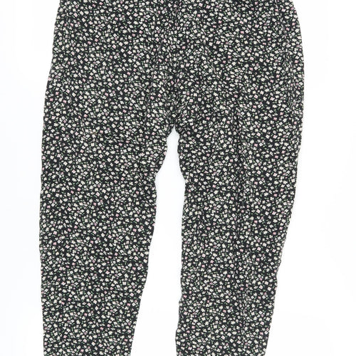 H&M Women's Black Floral Viscose Harem Trousers Size 10