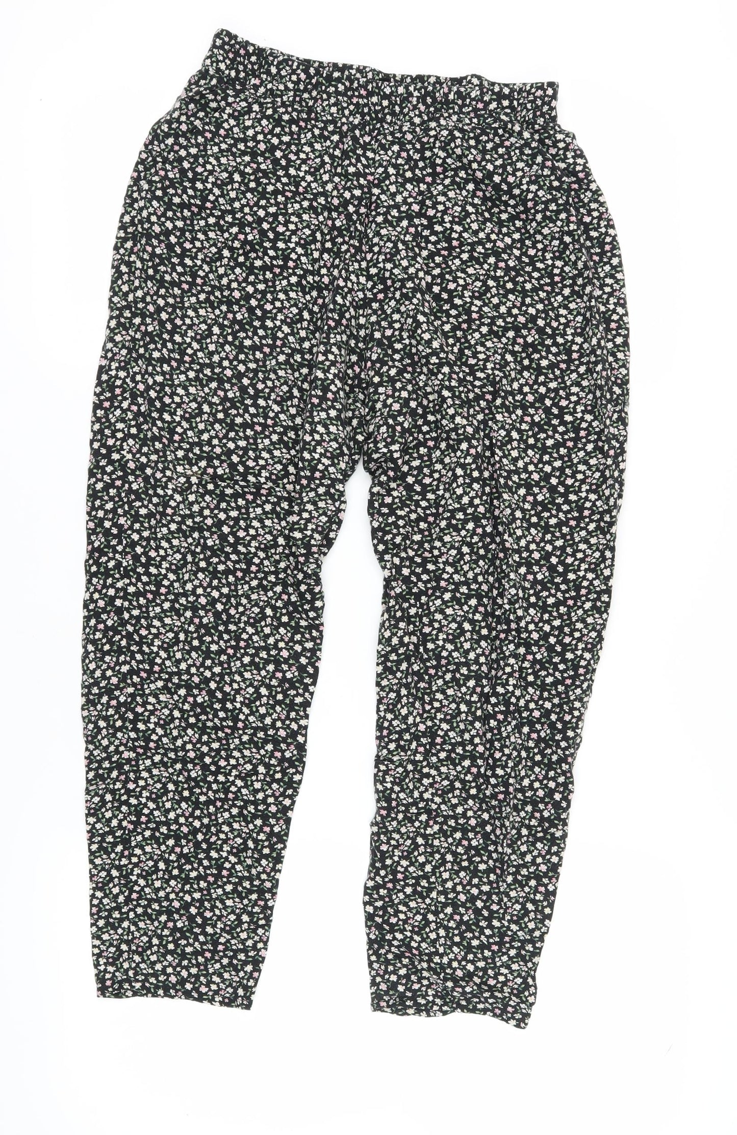 H&M Women's Black Floral Viscose Harem Trousers Size 10