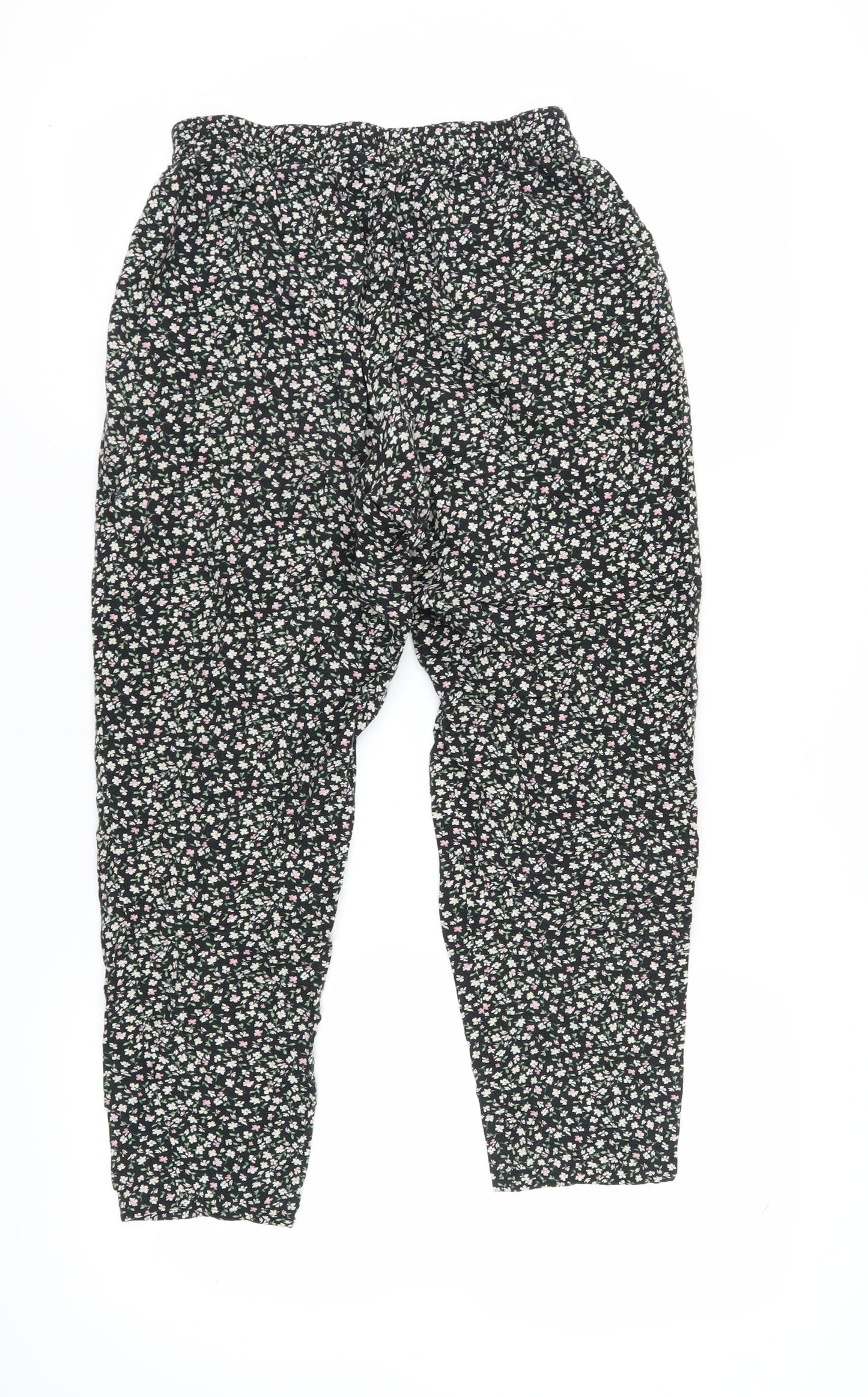 H&M Women's Black Floral Viscose Harem Trousers Size 10