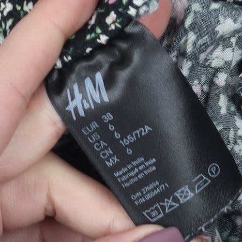 H&M Women's Black Floral Viscose Harem Trousers Size 10