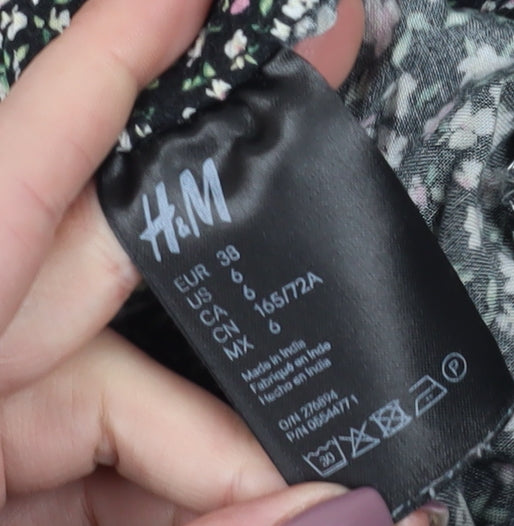 H&M Women's Black Floral Viscose Harem Trousers Size 10
