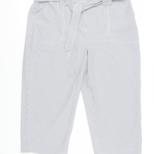Classic Women's Blue Striped Cropped Trousers, Size 20