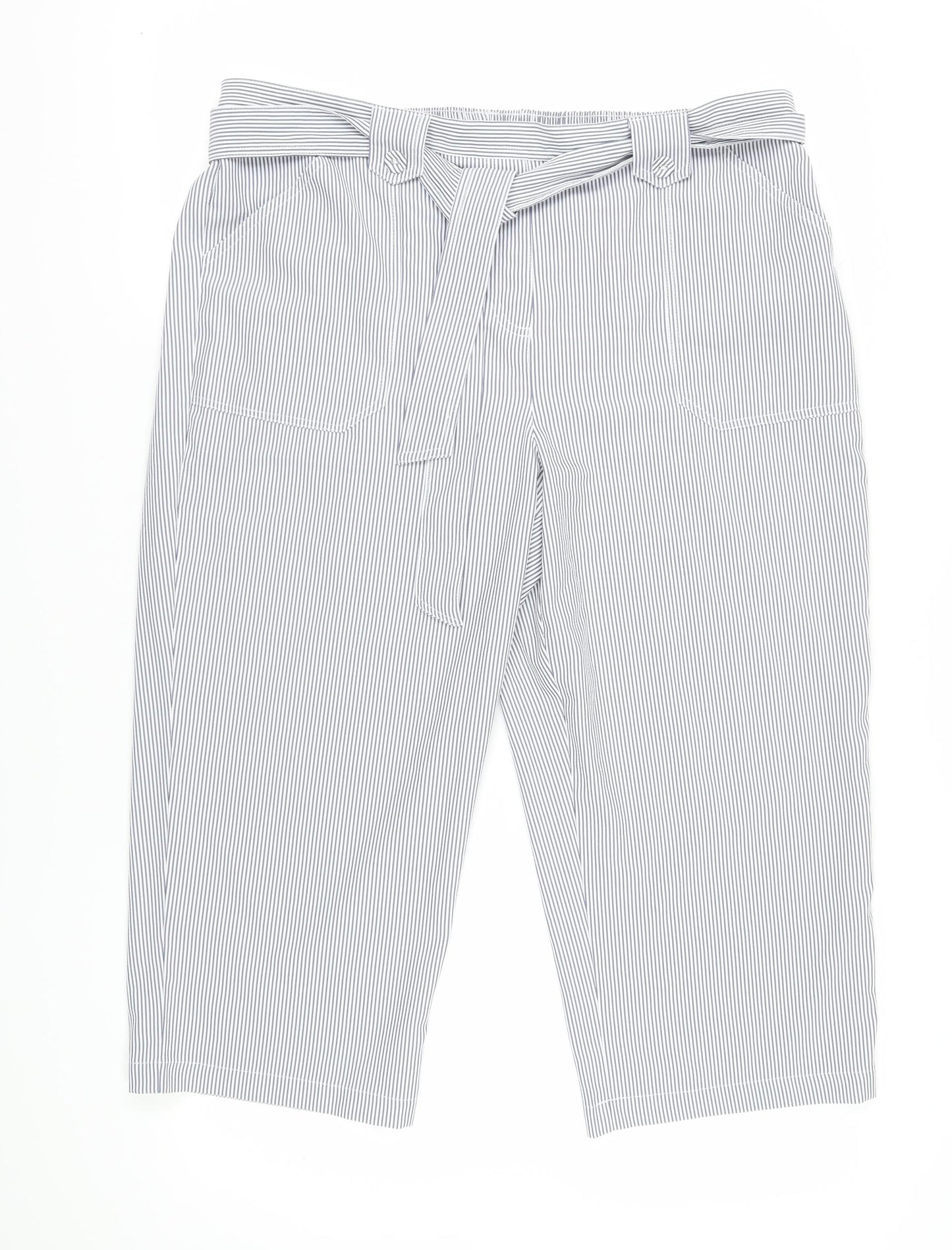Classic Women's Blue Striped Cropped Trousers, Size 20