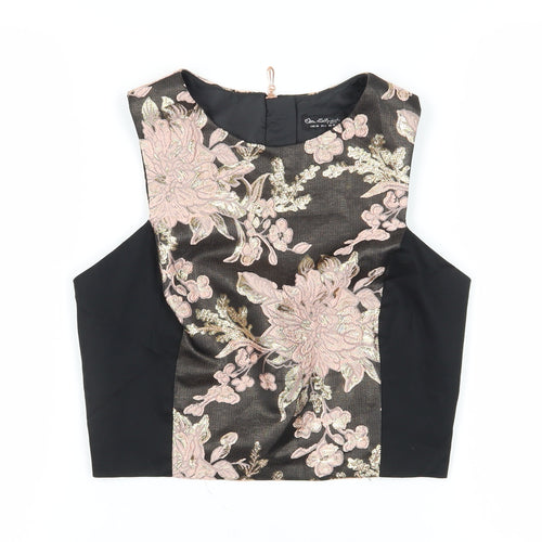 Miss Selfridge Black Floral Cropped Women's Blouse, Size 10