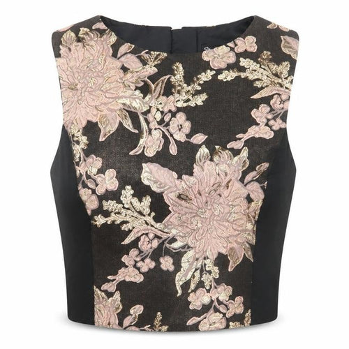 Miss Selfridge Black Floral Cropped Women's Blouse, Size 10