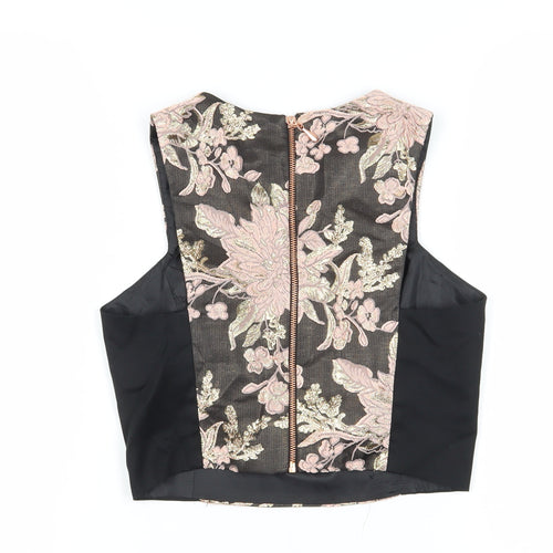 Miss Selfridge Black Floral Cropped Women's Blouse, Size 10