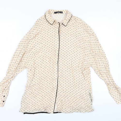 Mango Women's Beige Button-Up Geometric Shirt S