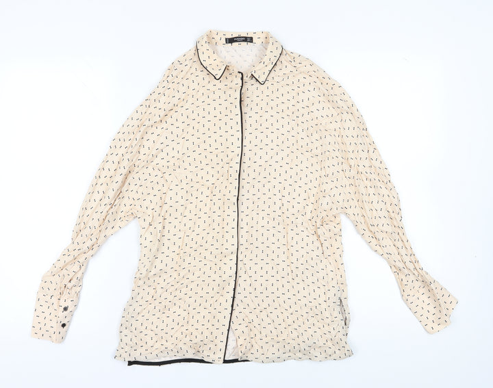 Mango Women's Beige Button-Up Geometric Shirt S