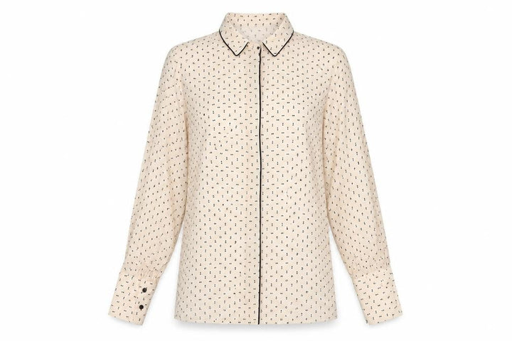 Mango Women's Beige Button-Up Geometric Shirt S