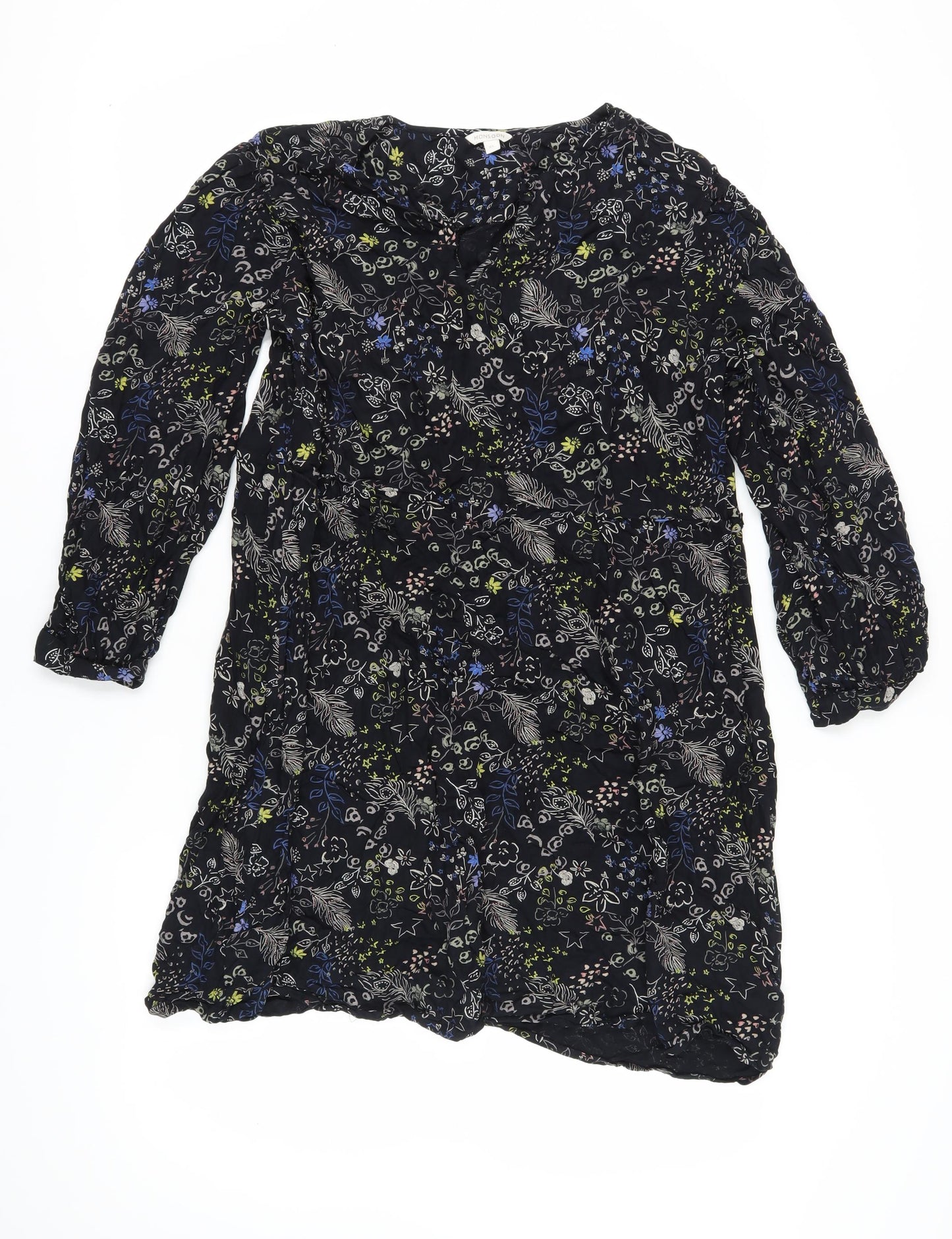 Monsoon Women's Black Floral XL Long Sleeve Dress