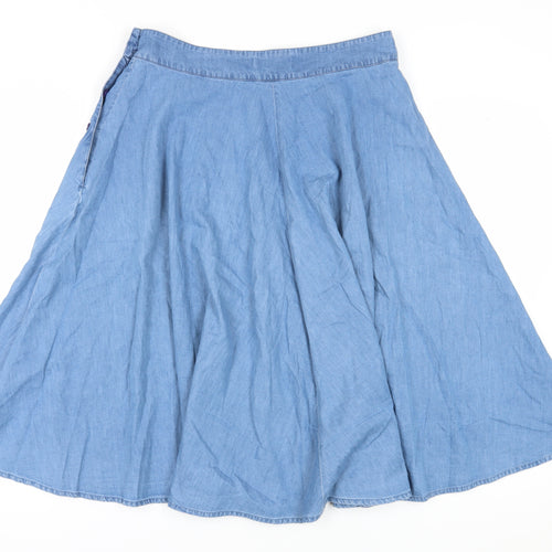 John Lewis Women's Blue A-Line Midi Skirt Size 14