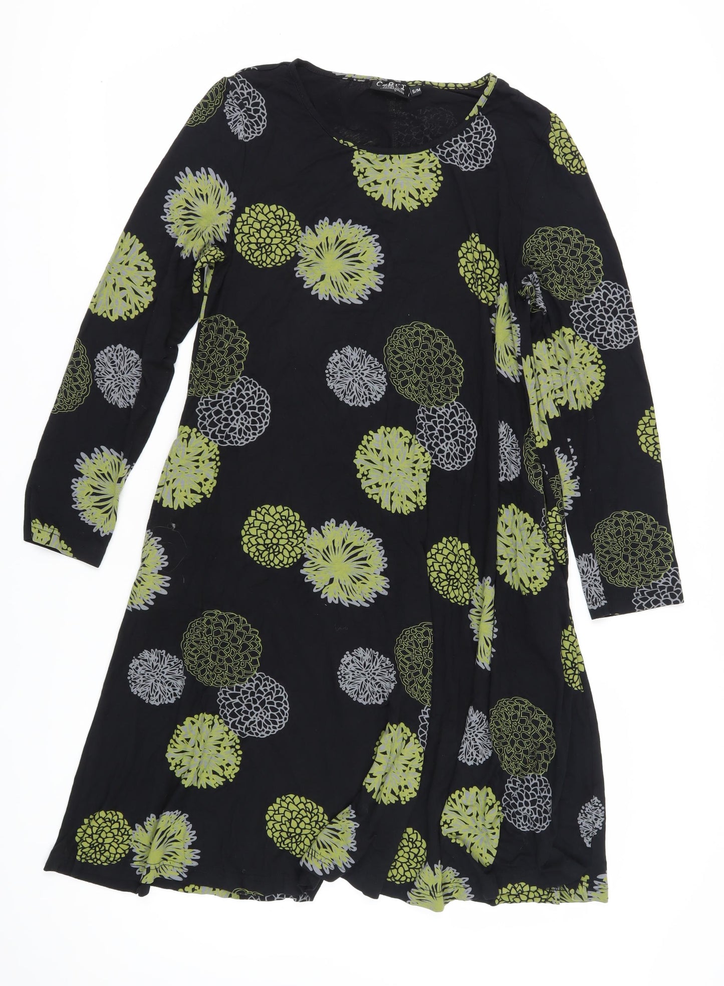 Capri Women’s Black Floral Dress S-M Long Sleeve