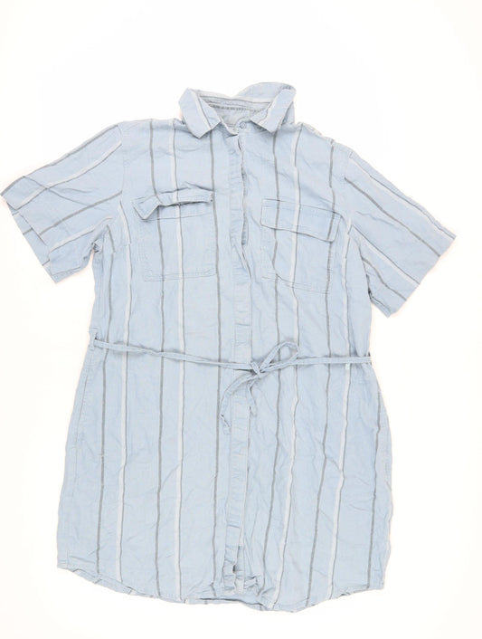 Next Women's Blue Striped Shirt Dress Size 16