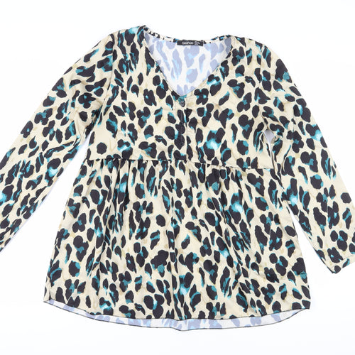 Boohoo Women’s Beige Animal Print Tunic Blouse Size 10